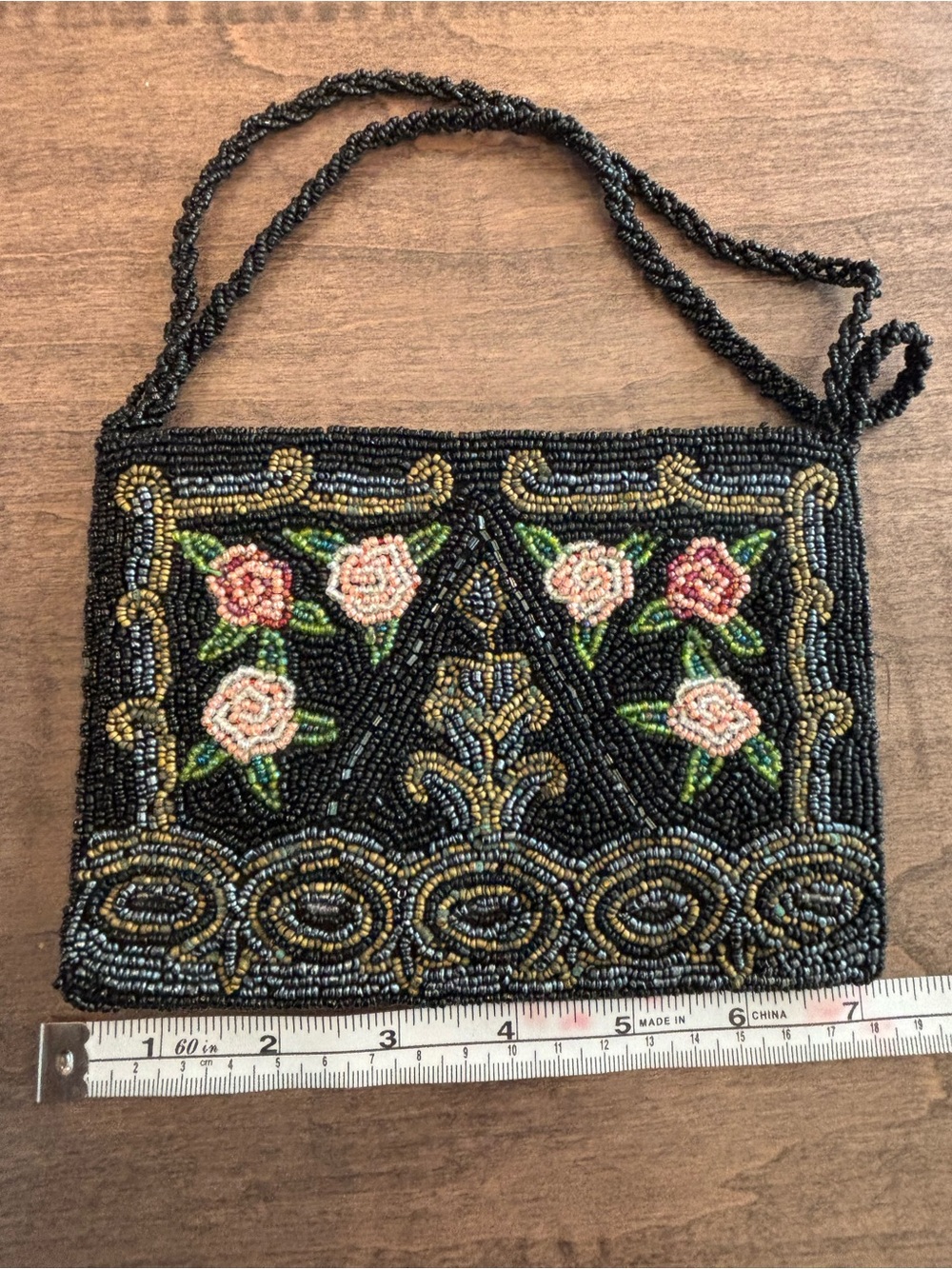 Christiana Black Floral Beaded Mini Shoulder Crossbody Bag Made in India